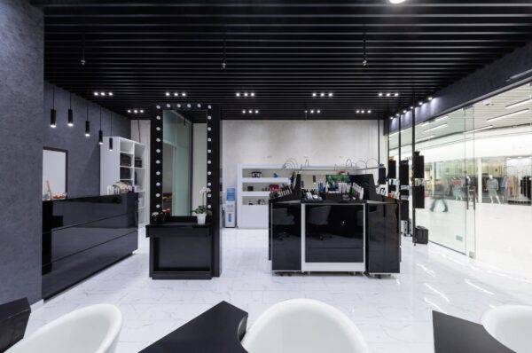 view of reception and commercial area of modern beauty salon